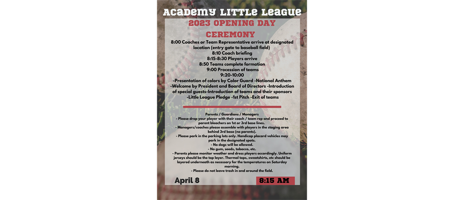 Opening Day Info!